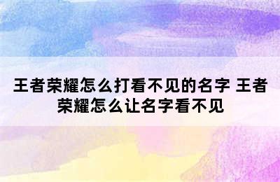 王者荣耀怎么打看不见的名字 王者荣耀怎么让名字看不见